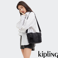 Kipling 經典黑菱格紋印花大開口肩背包-MINTA