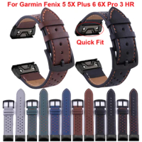 22 26mm Smart Watch Bands For Garmin Fenix 7 7X Leather Straps Quick Release Watchband Fenix 6X 5X 6 5 Plus 945 Bracelets Correa