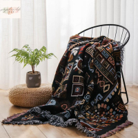 雙面線毯提花梭織沙發毯 美式鄉村風 沙 復古 多功能 手工毯沙發罩沙發毯沙發巾床尾毯地毯掛毯