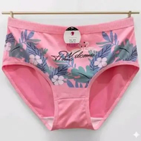 Jiashini CD Wanita Remaja Bahan Tebal Lembut Elastis Motif Lucu Manis Pink Leaf Flamingo L