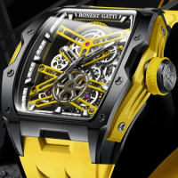 Bonest Gatti 5ATM Sport Watch For Men Automatic Mechanical Watches Men's Rubber Strap Hollow Out 50M Waterproof Wristwatches New