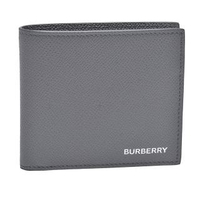 【BURBERRY 巴寶莉】經典品牌標誌烙印粒紋皮革摺疊短夾(灰80301651)