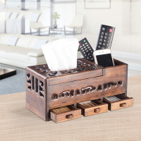 天天特價遙控器收納盒多功能木質桌面實木復古木質創意餐巾抽紙盒1入