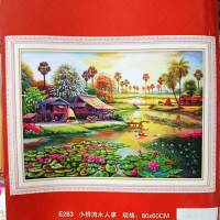 Tranh thêu kín Phong cảnh làng quê tuyệt đẹp E283-80x60cm