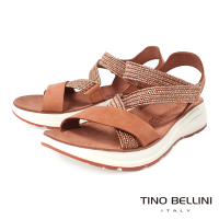 Tino Bellini 歐洲進口織帶牛皮革繞帶厚底涼鞋-棕