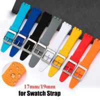 17mm 19mm Silicone Watch Strap for Swatch Wrist Band Rubber Waterproof Bracelet Watch Band Silver Pin Buckle Watch Accessories