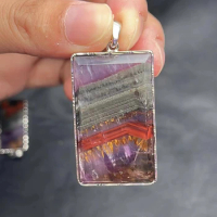 Natural Purple Cacoxenite Red Auralite 23 Pendant 43.5mm Rutilated Rectangle Women Men Canada Necklace Jewelry AAAAA