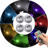 Car LED Foot Atmosphere Lamp Wireless Adhesive Colorful Ambient Light Remote Control LED Car Interior Ambient Light With Battery