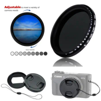 Variable ND Filter ND2-400 Neutral Density &amp; Adapter Ring Lens Cap Keeper For Canon Powershot G5X G7X Mark III II Camera