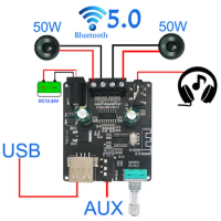 2*50W Bluetooth 5.0 Power Amplifier Class D Audio 10W~200W HiFi Stereo Wireless Music Player Mini USB Sound Card App Digital AMP