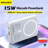 Awei Magsafe Charger P185K 15W Wirless Magnetic Power Bank 10000mAh Support PD22.5W USB A Outputs Mini Powerbank