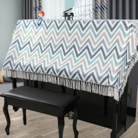 Simple Polyester Cotton Piano Cover Geometric Figure Half Fringed Piano Cover Towel Dustproof Decoration