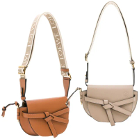 【LOEWE 羅威】Mini Gate小牛皮緹花雙層馬鞍包(福利品)