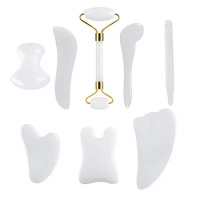 White Crystal Jade Roller Gouache Scraper Massager Set For Face Roller Gua Sha Scraper Natural Stone Spa Shaping Bodybeauty Tool