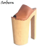 Sorbern 35cm Plus Size Slipper Shoes Drag Queen Chunky Heeled Platform Women Sandals Summer Shoes Fetish High Heels EU34-48
