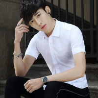 夏季白色襯衫男短袖修身韓版青年帥氣半袖薄款寸衫商務男裝白襯衣
