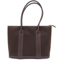 【二手名牌BRAND OFF】HERMES 愛馬仕 ToileOfficier帆布 牛皮邊飾 Garden Zip PM 托特包 □M刻