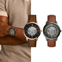 【FOSSIL 官方旗艦館】Neutra Automatic系列 鏤空錶盤自動機械手錶 真皮錶帶 44MM