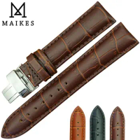 MAIKES Genuine Leather Watch Band Polishing Folding Clasp Watch Strap 18mm 20mm 22mm Men&amp;Women Watchband For Casio