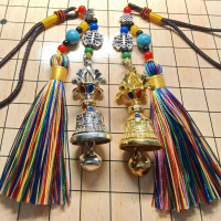 Tibetan Style Multicolored Tassel Five-Way God of Wealth Bell Bag Hanging Rope Rattle Car Ornament Y