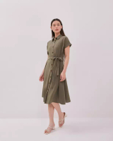 Urban Exchange Urban Exchange Juliet Olive Dress - Casual Midi Dress Lengan Pendek Warna Olive
