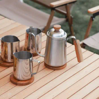 650mL Coffee Brewer Pour Over Coffee Tea Drip Pot Wood Handle Drip Pour Over Coffee Household Pot Gooseneck Spout Tea Kettle