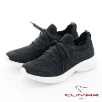 【CUMAR】鑽飾飛織布彈力輕量化休閒鞋-黑