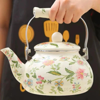 Teapot enamel 2.5 L, periuk kopi enamel besi cor gaya vintaj untuk penggunaan pada dapur gas dan ind