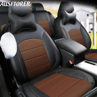 AUSFTORER Cowhide &amp; PVC Leather Seat Covers for Mercedes-Benz E200 E 300 320 350 500 260 400 Seat Cushion Sets Car Accessories