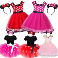Cute Baby Girl Dress for 9M-4Yrs Children Summer Clothes Kids Minni Mouse Polka Dot Dress Girls Birthday Party Christmas Costume