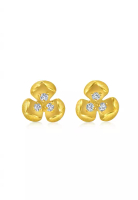 Chow Sang Sang 999 24K Solid Gold Cultural Blessings Blossom Stud Earrings with Diamonds for Women 9