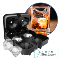 Time Leisure 鑽石造型食品級矽膠製冰盒/威士忌冰球盒 黑