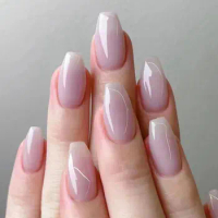 Long Ballerina False Nails New Star Pink Crystal Gold Edge Nail Tips Aurora French Press on Nails Women Girls