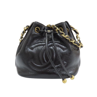 【二手名牌BRAND OFF】CHANEL 香奈兒 黑色牛皮 雙C 鍊帶 水桶包 肩背包