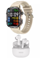 LIGE Gift Set - LIGE New Unisex Smart Watch + DIREACH Black Wireless Earphones - Bluetooth Call - 1.96 Inch HD Screen 240x282 - Android/IOS - 3ATM Waterproof - Blood Pressure Monitoring - Rubber Strap