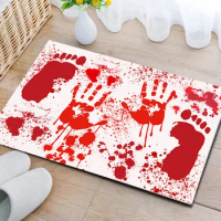 Halloween Fake Blood Footprint Bath Mat Scare Your Friends Bloody Bath Bathroom Carpet Non-Slip Rug Doormat Floor Mat