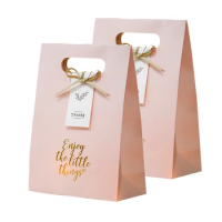 5Pcs Present Bag Candy Food Cookies Packing Paper Bags Handle Paper Kraft Paper Gift Bag With Handles Supplies For Event Party