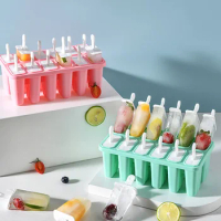 10 Cell Food Grade Silicone Ice Cream Popsicle Mold with Handle Summer Homemade Children's Ice Cream Maker Tools Mould