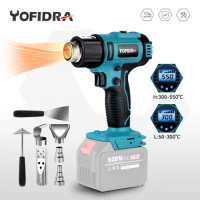Yofidra 18V 0-550℃ Heat Gun 2500W 2-speed Adjustment 6-speed Wind Speed Optional LED Temperature Display Cordless Hot Air Gun