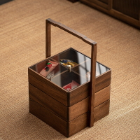 免運 茶具系列 黑胡桃木單層雙層提盒便攜茶盒收納盒木質茶提盒提籃木質中式食盒