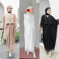 ZEETA RAYA KAFTAN WITH BROKAT | Kaftan Lebaran Freesize