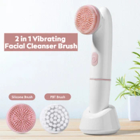 Electric Facial Cleanser Waterproof Vibrating Face Cleaning Brush 2 Speed Face Deep Washing Massaging Device Battery Powered