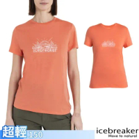 【Icebreaker】女 羊毛Tech Lite III 圓領短袖上衣(光輝景致) IB0A56YF-B75 珊瑚橘粉