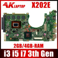 X202E original Notebook mainboard 1007U I3 I5 I7 CPU 2GB 4GB RAM For asus S200E X202EP X202EV X202E Laptop motherboard