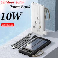 10W new portable power bank 80000mAh large capacity outdoor solar power bank with built-in cable Type-C with shared detachable
