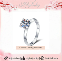 Real S925 Sterling Silver 1CT Moissanite Ring - Classic 4-Prong Solitaire Engagement Ring, Minimalis