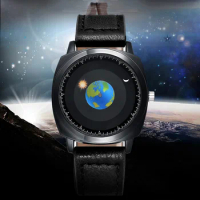 Addies Watch Fashion Creative Design Rotation Earth Sun Moon Watches Men Casual Leather Band Quartz Watches Relogio Masculino
