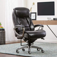 Office Smart Layers Technology Leather and Mesh Ergonomic Computer Chair with Contoured Lumbar and ComfortCoils, Black and Grey