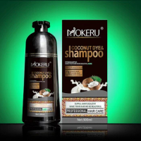 Mokeru 500ml Natural Organic Coconut Black Brown Hair Dye Shampoo 100% Cover Gray Hair Permanent Hair Color Dye Shampoo Women