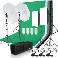 Photo Studio Kit Softbox Lighting Set Tripod Light Stand Background Support Green Backdrop Umbrella Photography Video Shooting